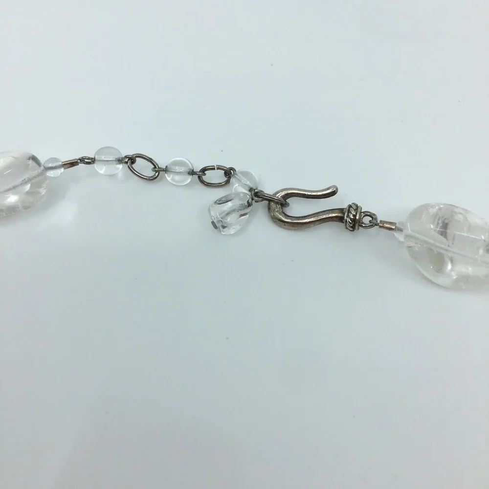 Vintage Chunky Clear Rock Crystal Quartz Beaded Necklace Silver Clasp